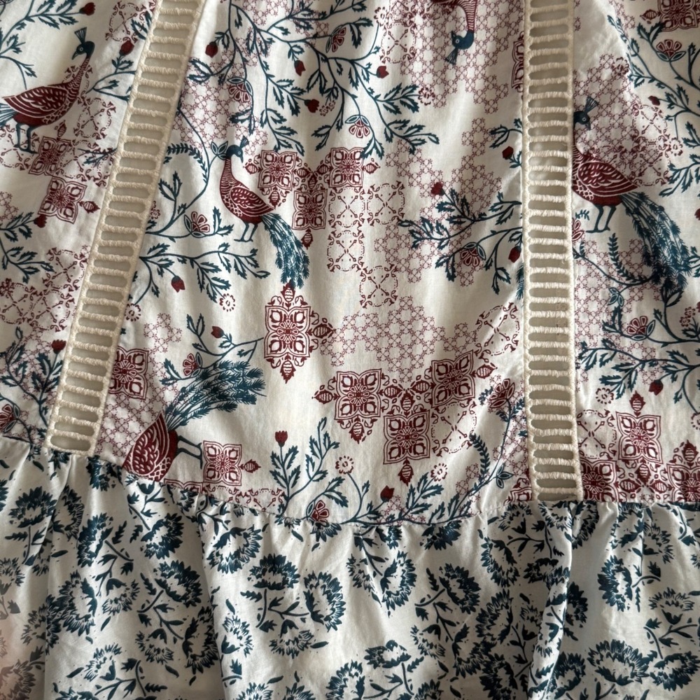 Tularosa Peacock Floral Off Shoulder Cotton Mini Dress White Blue Burgundy XL - Picture 3 of 7